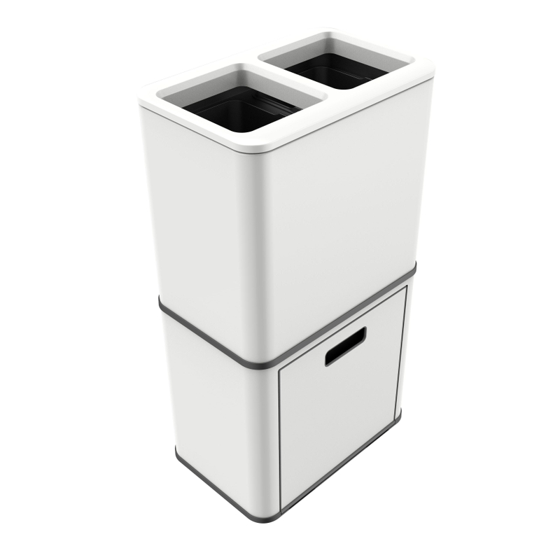 Household Garbage Recycling Bin 2 Compartments Stainless Steel Trash Can Print Customized Finger Accept