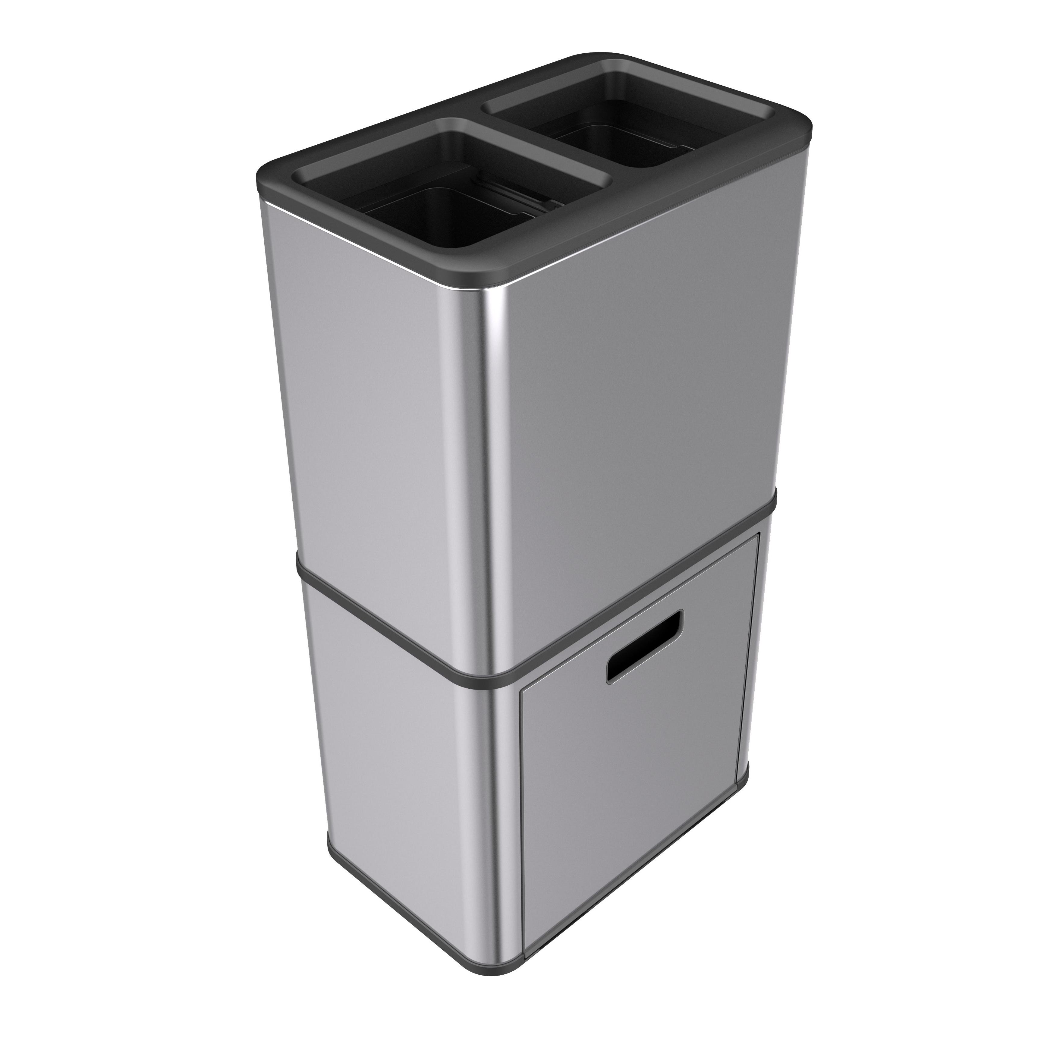 Household Garbage Recycling Bin 2 Compartments Stainless Steel Trash Can Print Customized Finger Accept