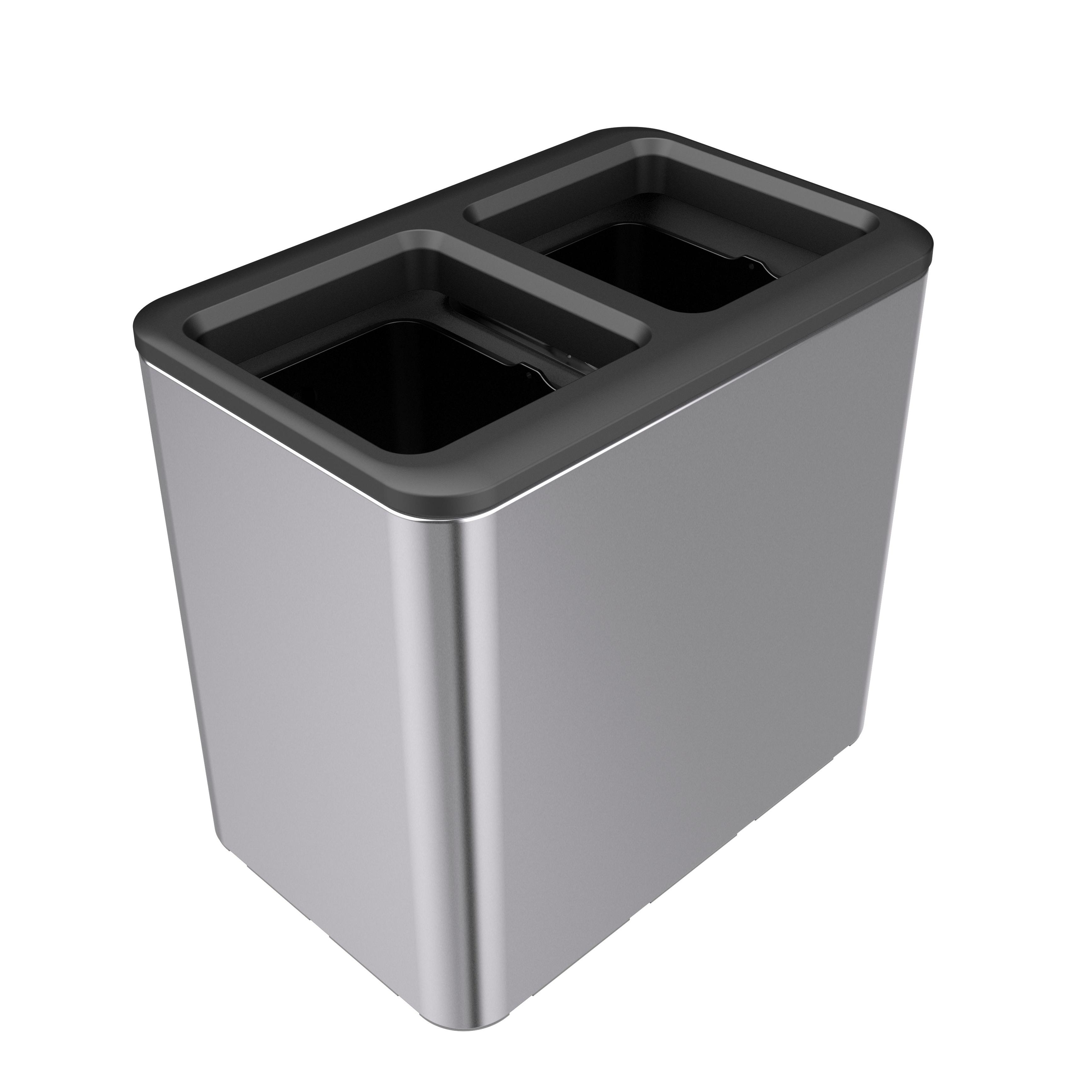 Household Garbage Recycling Bin 2 Compartments Stainless Steel Trash Can Print Customized Finger Acceptable